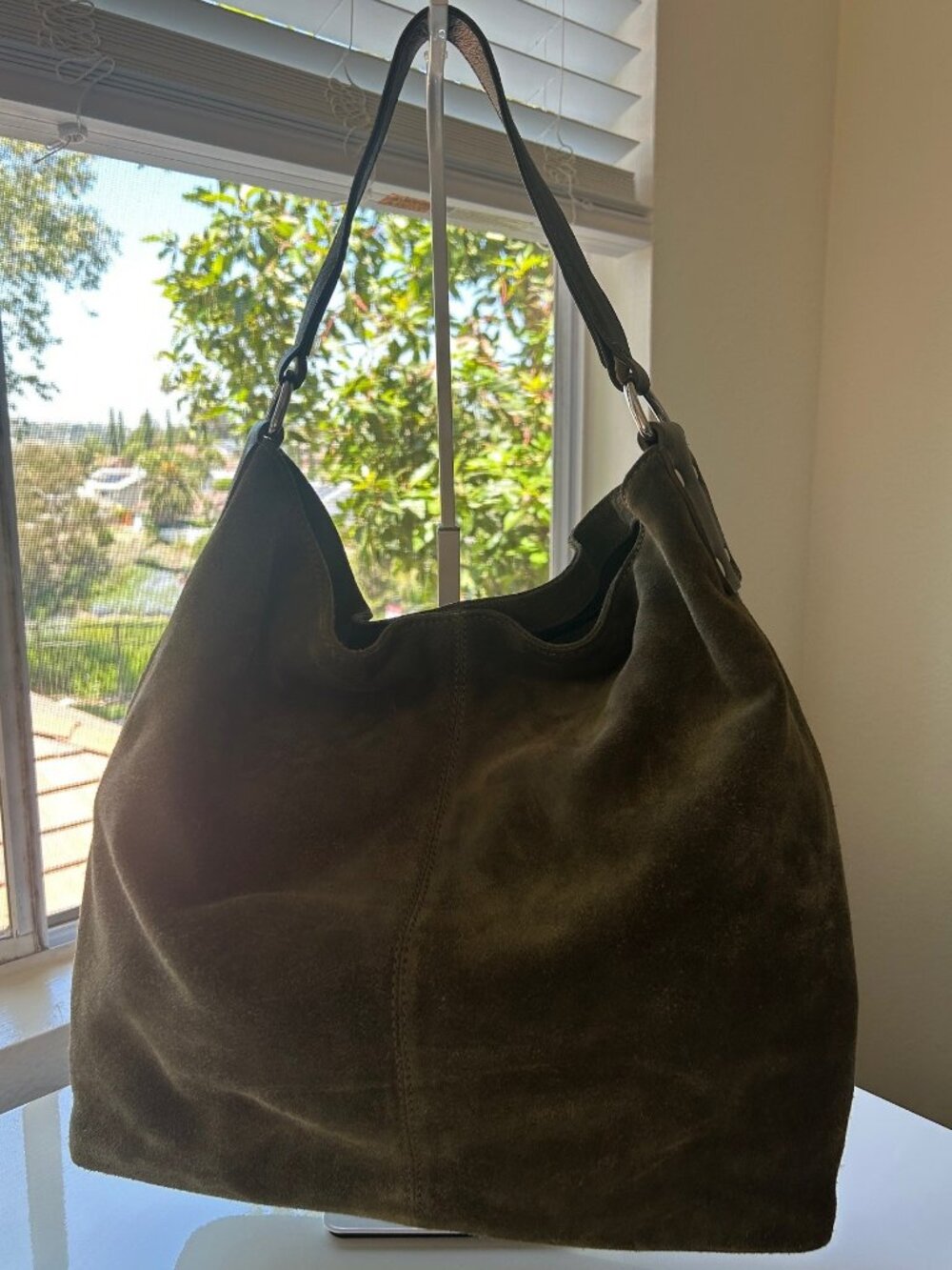 ASOS Olive Green Suede Shoulder Bag NWOT - Picture 3 of 10